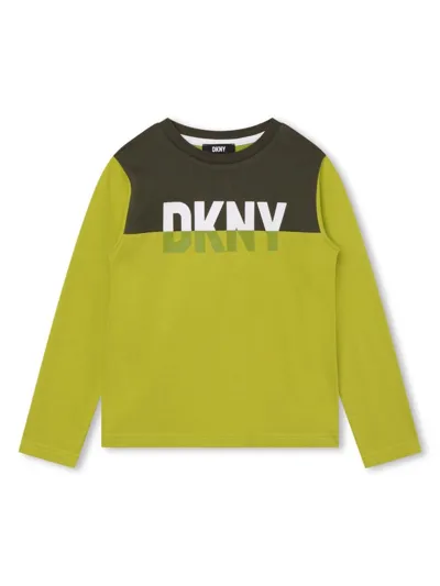 Dkny Kids' Colour-block Logo-print Sweatshirt In Green