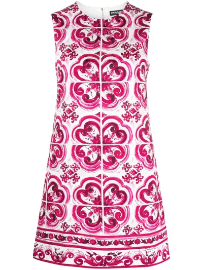 Dolce & Gabbana Majolica-print Shift Mini Dress In Tris Maioliche Fuxia