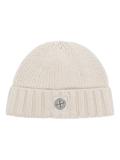 Stone Island Logo-patch Turn-up Beanie In White