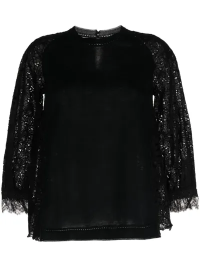 Shiatzy Chen Lace-detailing Cotton Blouse In Black