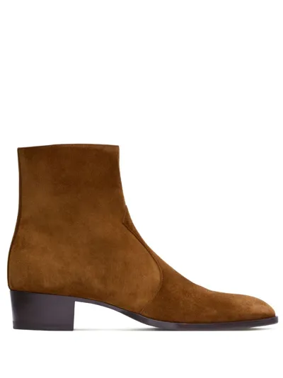 Saint Laurent Wyatt 40mm Ankle Boots In Brown