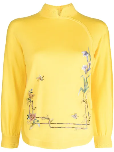 Shiatzy Chen Renascent Collection Pullover Mit Blumen In Yellow