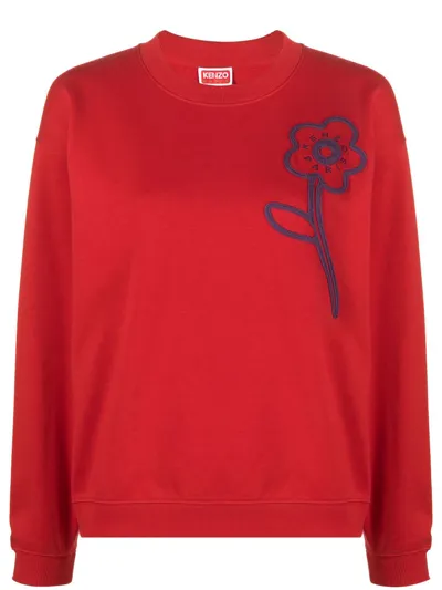 Kenzo Floral-embroidery Cotton Sweatshirt In Cherry