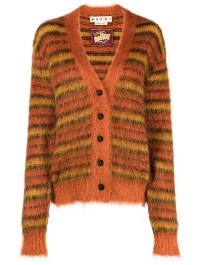 Marni Striped Mohair-blend Cardigan In Clay