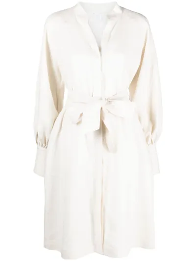 Eleventy Belted Linen Dress In Neutrals