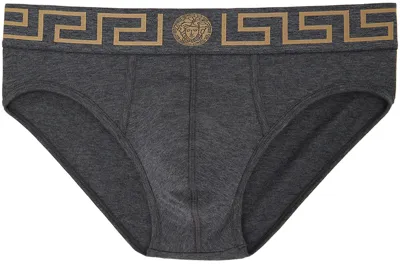 Versace Gray Greca Border Briefs In A9x1-grey-gold