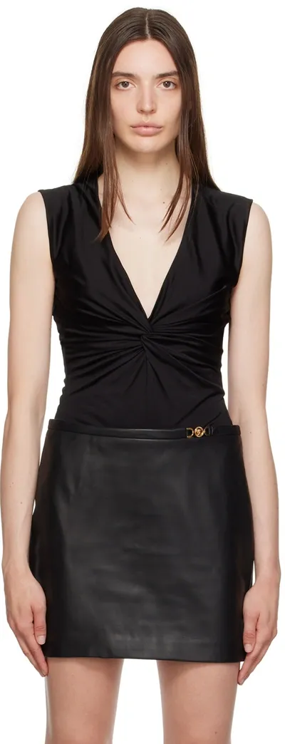 Versace Black Knotted Bodysuit In 1b000/black