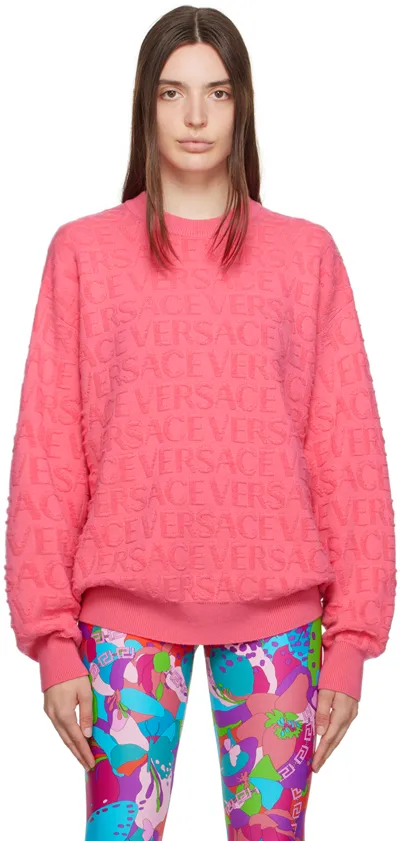 Versace X Dua Lipa Monogrammed Crewneck Knit Jumper In Pink