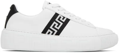 Versace White Greca Sneakers In 2w020-white+black