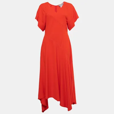 Pre-owned Sportmax Orange Crepe Short Sleeve Asymmetrical Midi Dress M