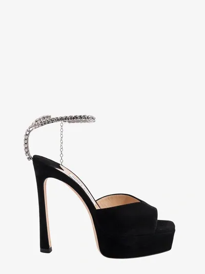 Jimmy Choo Saeda 125 Suede Sandals In Black