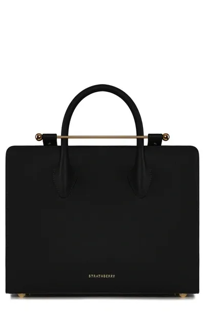 Strathberry Midi Leather Tote In Black