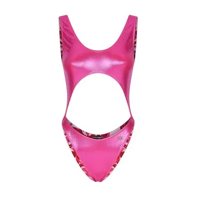 Dolce & Gabbana Laminated Cutout One-piece Swimsuit In Pink