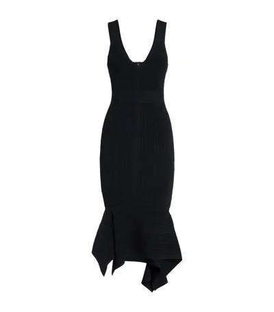 Herve Leger Variegated Rib Fishtail Midi Dress In Black