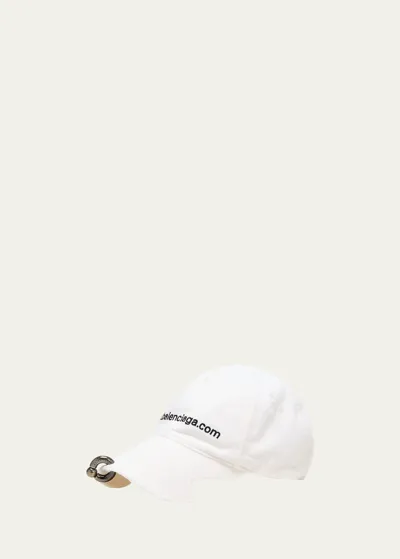 Balenciaga Front Piercing Faded Cap In White/black