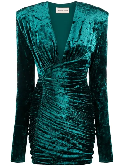 Alexandre Vauthier Crushed Velvet Mini Dress In Green