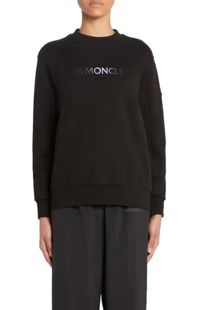 Moncler Logo Cotton Sweatshirt In Black