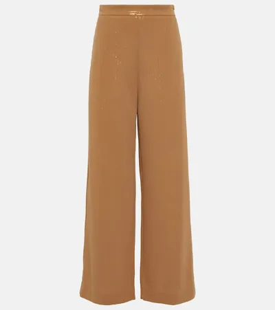 Max Mara Womens Camel Stelvio Sequin-embellished Mid-rise Wide-leg Woven Trousers