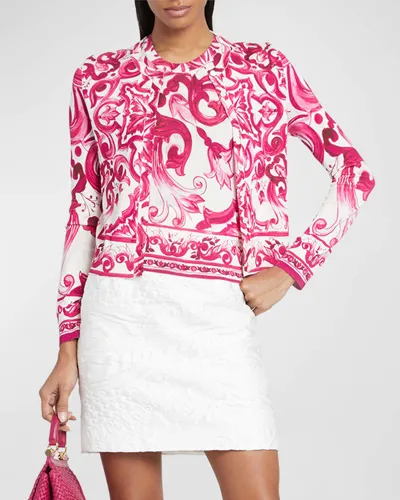 Dolce & Gabbana Pink Silk Knit Button-front Cardigan In Variante Abbinata