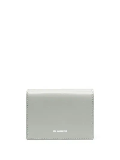 Jil Sander Logo-stamp Bi-fold Leather Wallet In Green