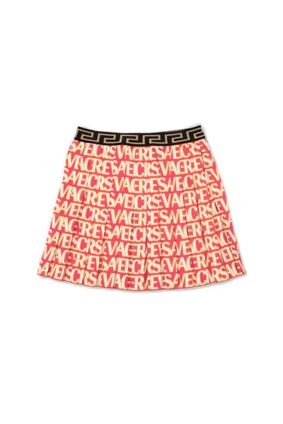 Versace Kids'  Allover Pleated Skirt In Pink Gold