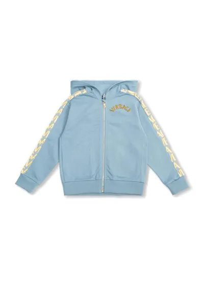 Versace Kids' Logo Cotton Fleece Hoodie In Blue