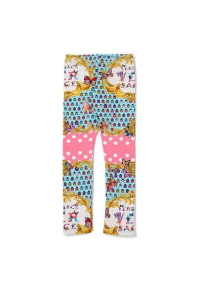 Versace Kids' Printed Cotton Leggings In Multicolor