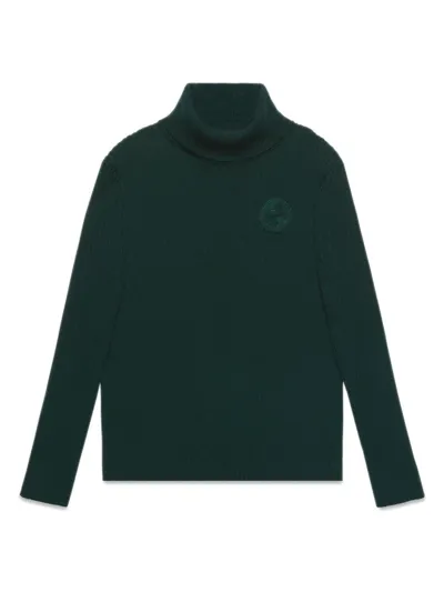 Gucci Logo-embroidered Ribbed Wool Jumper In Grün