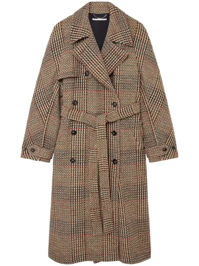 Stella Mccartney Tweed Belted Double-breasted Coat In Neutrals