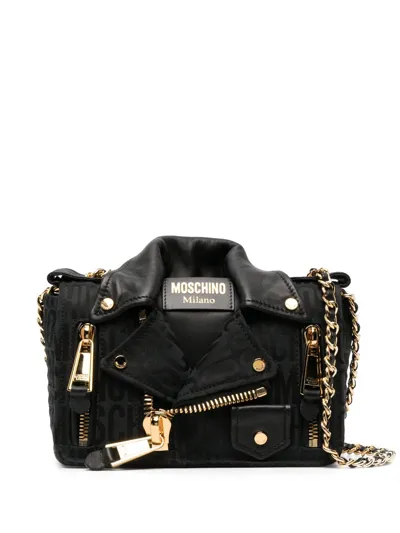 Moschino Biker Logo-jacquard Shoulder Bag In Schwarz