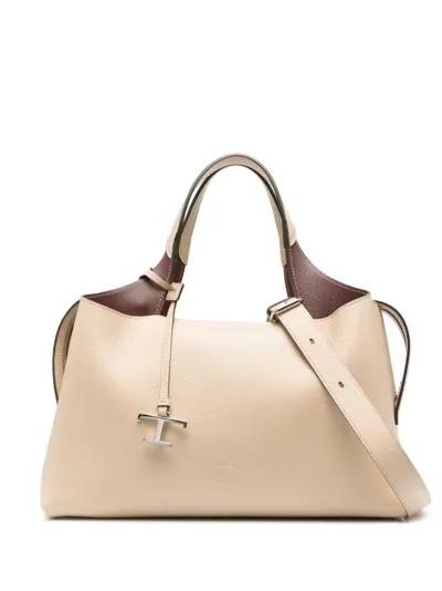 Tod's Medium Boston Leather Tote Bag In Beige