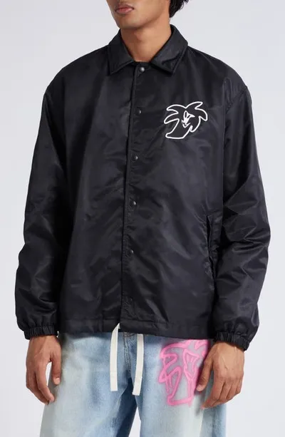 Palm Angels Logo Printed Coat In Black White