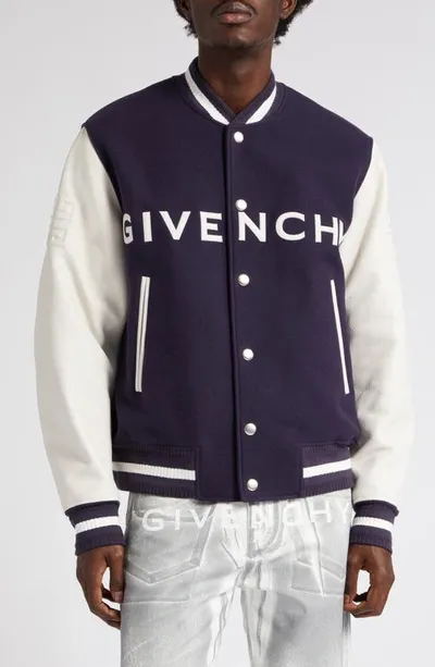 Givenchy Wool And Leather Varsity Jacket In Khaki