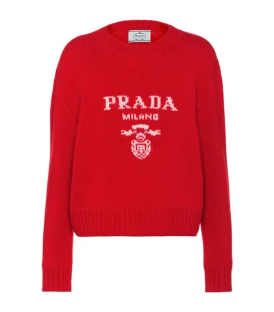 Prada Wool And Cashmere Crew-neck Sweater In Red