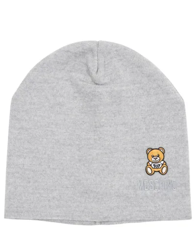 Moschino Teddy Bear Wool Beanie In Grey