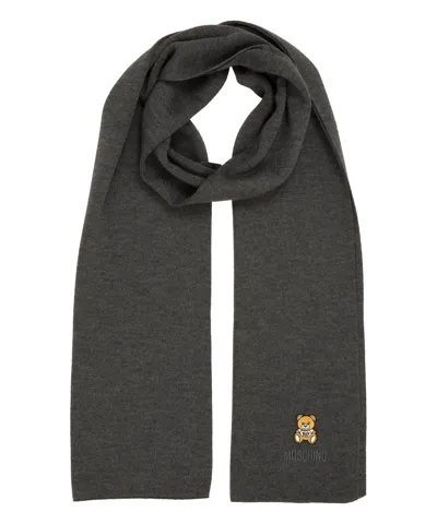 Moschino Teddy Bear Wool Wool Scarf In Grey