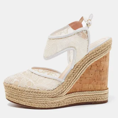 Pre-owned Nicholas Kirkwood White Lace Wedge Platform Ankle Strap Espadrilles Size 39.5