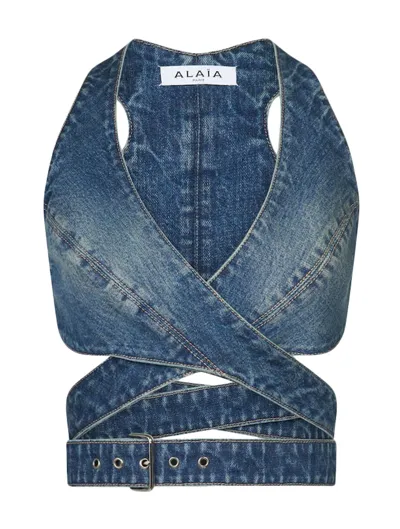 Alaïa Blue Pin-buckle Denim Tank Top