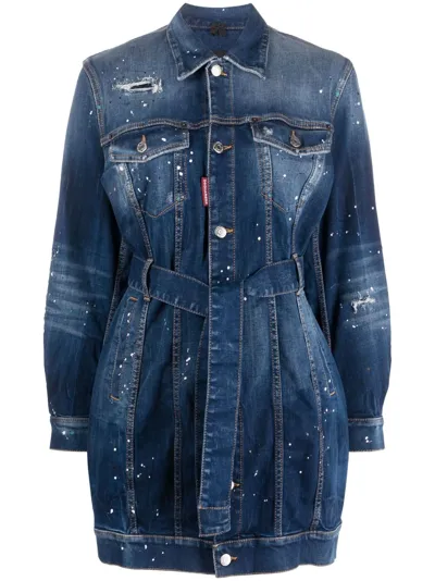 Dsquared2 Paint-splatter Ripped Denim Jacket In Blue