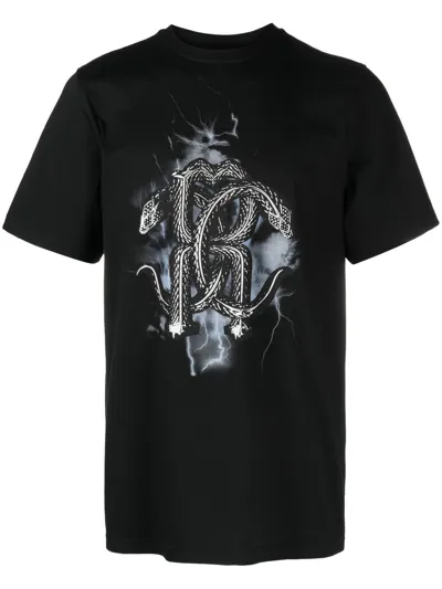 Roberto Cavalli Mirror Snake-print T-shirt In Negro