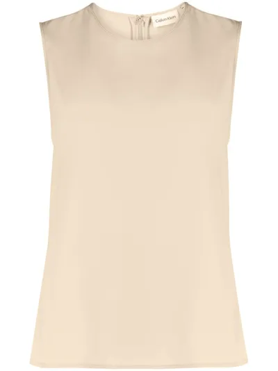 Calvin Klein Crew-neck Twill Tank Top In Neutrals