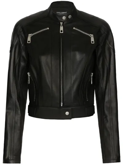 Dolce & Gabbana Long-sleeve Leather Biker Jacket In Black