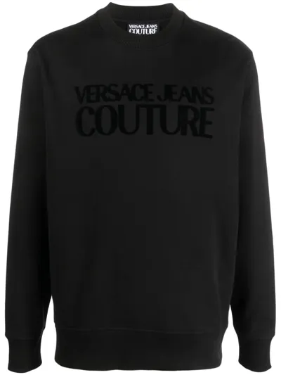 Versace Jeans Couture Debossed-logo Cotton Sweatshirt In Black