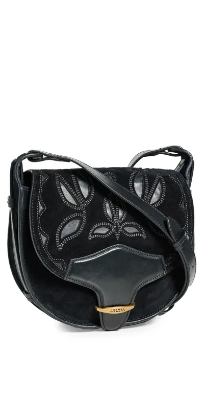 Isabel Marant Botsy Saddle Suede Crossbody Bag In Black