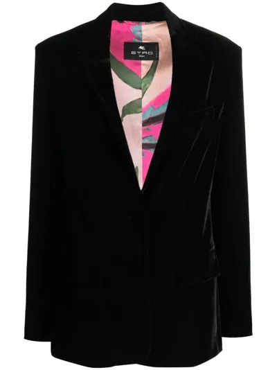 Etro Single-button Velvet Blazer In Nero