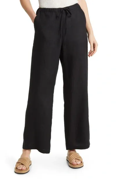 Rails Emmie Drawstring Wide Leg Linen Pants In Black