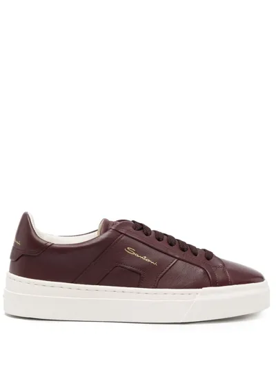 Santoni Logo-print Leather Low-top Sneakers In Red