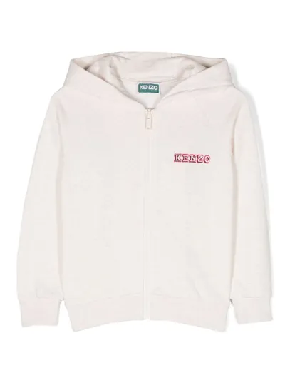 Kenzo Kids' Logo-print Zipped Cotton Cardigan In Neutrals