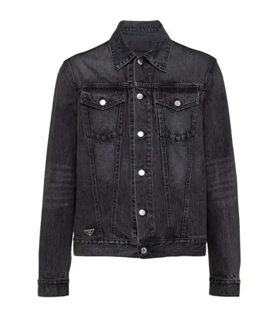 Prada Logo-patch Denim Jacket In Black