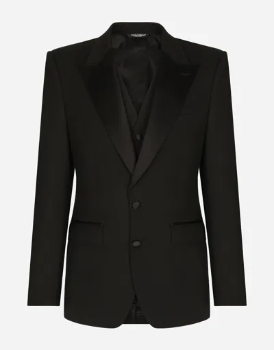 Dolce & Gabbana Three-piece Sicilia-fit Suit In Stretch Wool In Black